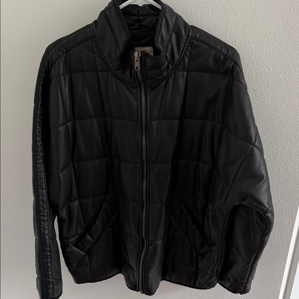 Free People Black Vegan Leather Quilted Dolman Jacket